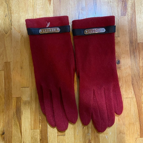 Ralph Lauren Accessories - Lauren Ralph Lauren Red Wool Blend Gloves Women’s Size S/M Leather Trim